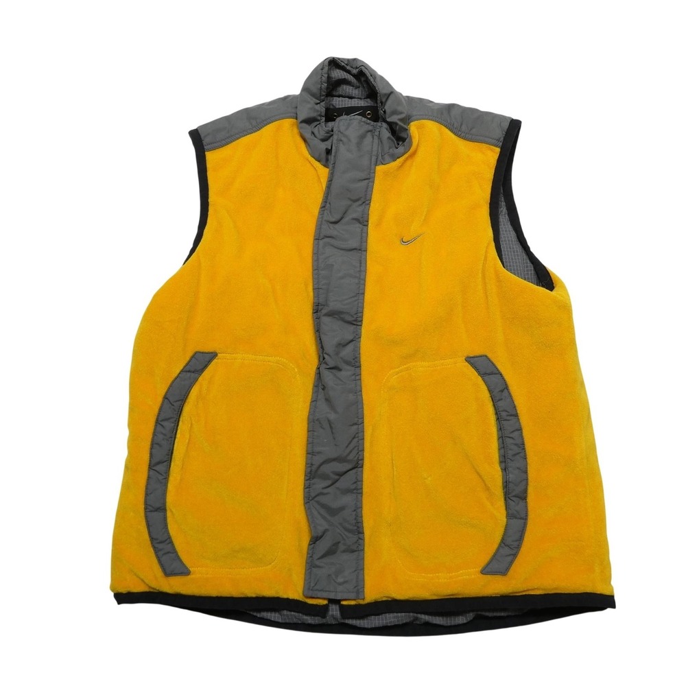 Nike Vest Youth Large 14-16 Yellow Gray Reversible Fleece Quilted Winter